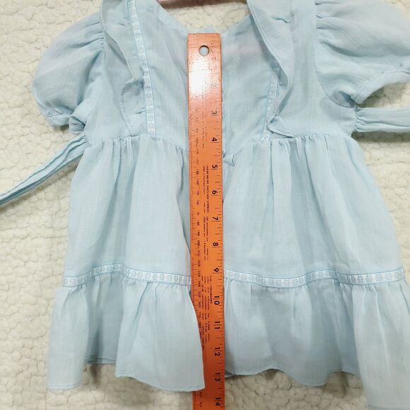 Vintage Girls Handmade Blue Dress Puff Sleeves Back Bow Bodice Pleats & Ruffles - Picture 9 of 11